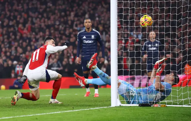 Arsenal's Gabriel Martinelli scores their first goal