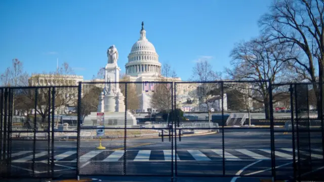 Metal barriers placed around the Capitol building