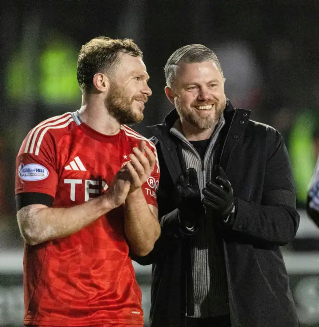 Aberdeen boss Jimmy Thelin with Nicky Devlin