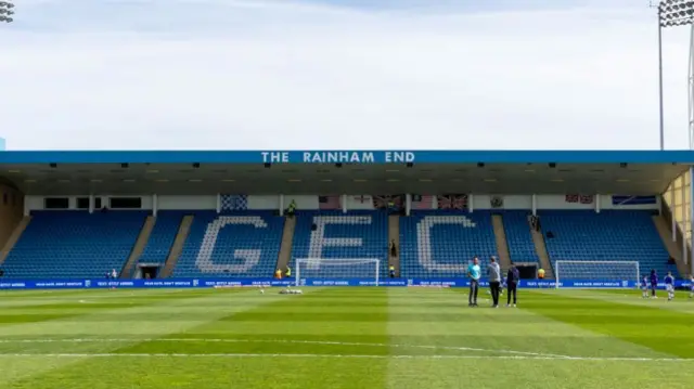 A general view of the Rainham End at Gillingham's Priestfield Stadium