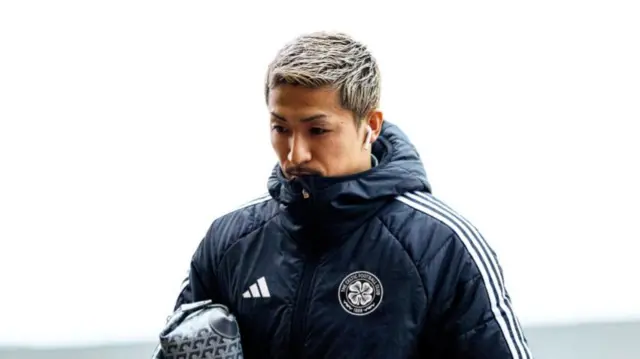 Celtic’s Daizen Maeda arrives during a Scottish Gas Men's Scottish Cup Fourth Round match between Celtic and Kilmarnock at Celtic Park, on January 18, 2025, in Glasgow, Scotland. (Photo by Craig Foy / SNS Group)