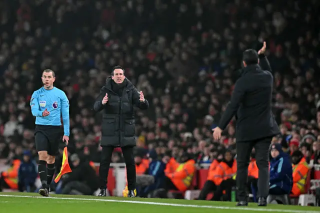 Unai Emery gestures on the touchline