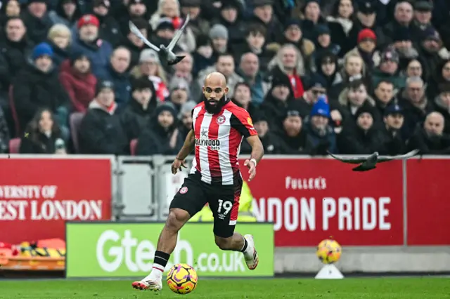 Bryan Mbeumo controls the ball