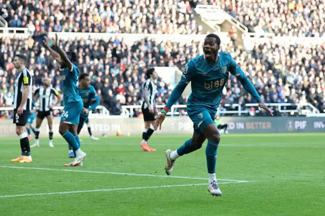 Dango Ouattara of AFC Bournemouth celebrates scoring a goal which was later ruled out