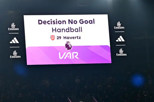 VAR screen states 'Decision No Goal - Handball'