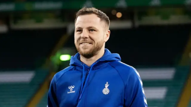 Kilmarnock's Bruce Anderson pre-match during a Scottish Gas Men's Scottish Cup Fourth Round match between Celtic and Kilmarnock at Celtic Park, on January 18, 2025, in Glasgow, Scotland. (Photo by Craig Williamson / SNS Group)