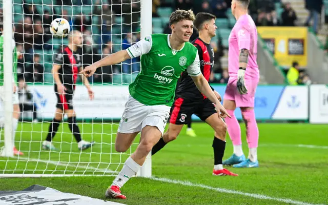 EDINBURGH, SCOTLAND - JANUARY 18: Hibernian's Rudi Molotnikov celebrates scoring to make it 2-0 during a Scottish Gas Men's Scottish Cup Fourth Round match between Hibernian and Clydebank at Easter Road, on January 18, 2025, in Edinburgh, Scotland. (Photo by Rob Casey / SNS Group)