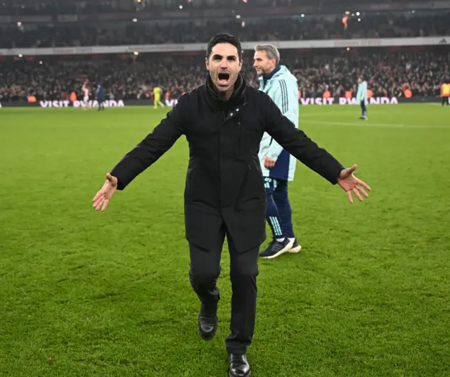 Mikel Arteta celebrates Arsenal winning