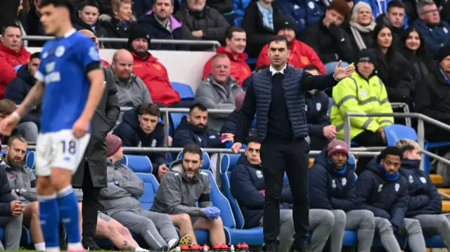 Cardiff manager Omer Riza gesticulates on the touchline