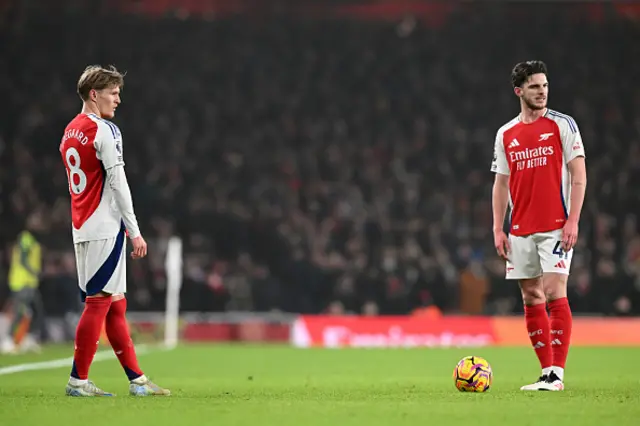 Martin Odegaard and Declan Rice of Arsenal look on