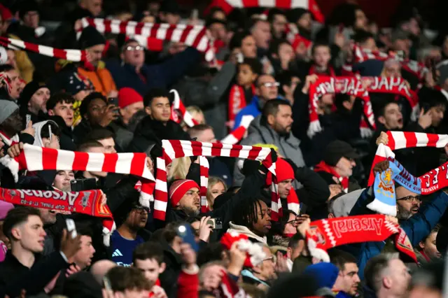 Arsenal fans during the Premier League match at the Emirates Stadium, London.