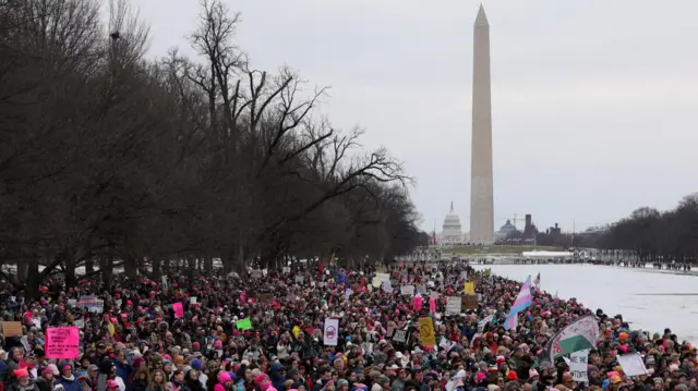 Crowds gathered at the National Mall near the Washington Monument