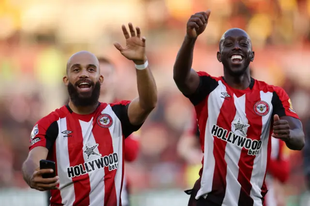 Bryan Mbeumo and Yoane Wissa of Brentford celebrate