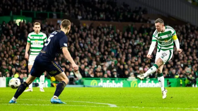 Celtic’s Callum McGregor scores to make it 1-0 during a Scottish Gas Men's Scottish Cup Fourth Round match between Celtic and Kilmarnock at Celtic Park, on January 18, 2025, in Glasgow, Scotland. (Photo by Craig Foy / SNS Group)