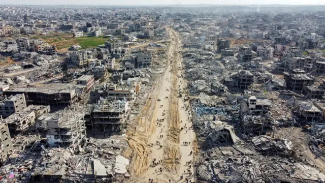 A drone shot of Jabalia taken hours after the ceasefire began