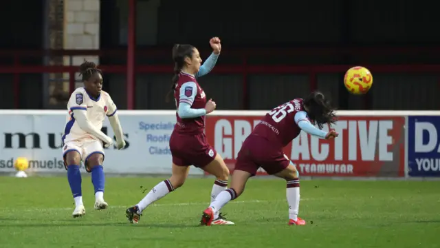 Sandy Baltimore of Chelsea scores her team's third goal during the Barclays Women's Super League match between West Ham United and Chelsea