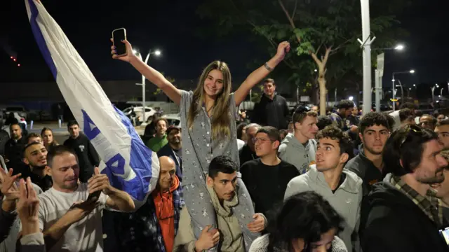 Celebrations outside the Sheba hospital earlier