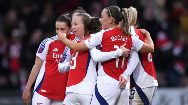 Arsenal celebrating a goal against Crystal Palace.