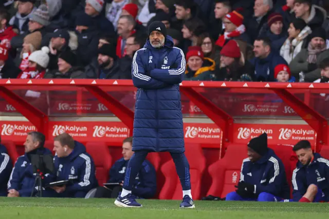 Nuno Espirito Santo, Manager of Nottingham Forest, looks on