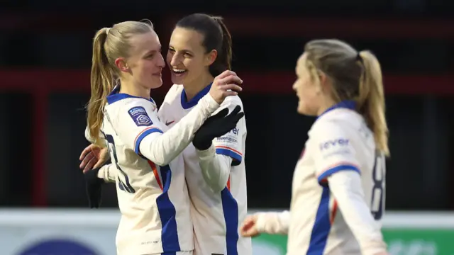 Aggie Beever-Jones of Chelsea celebrates scoring her team's third goal during the Barclays Women's Super League match between West Ham United and Chelsea