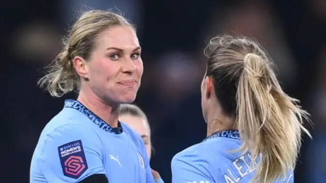 Manchester City defender Rebecca Knaak celebrates her goal