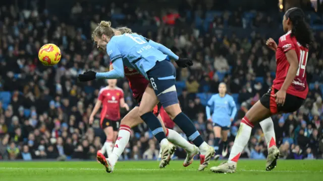 Vivianne Miedema of Manchester City scores her team's first goal during the Barclays Women's Super League match between Manchester City and Manchester United