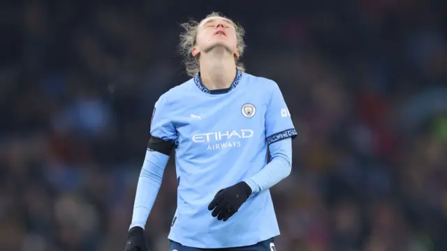 Vivianne Miedema of Manchester City reacts after a missed chance during the Barclays Women's Super League match between Manchester City and Manchester United