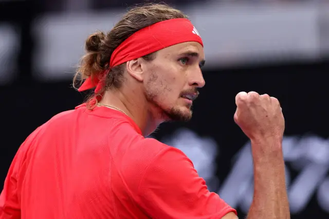 Germany's Alexander Zverev reacts on a point against France's Ugo Humbert