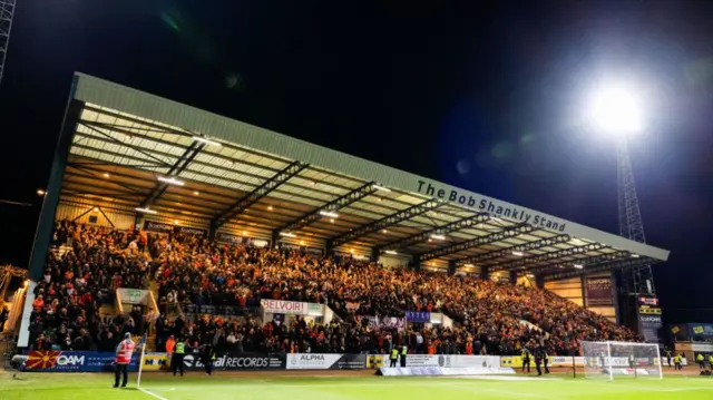 DUNDEE, SCOTLAND - JANUARY 02: Dundee United fans during a William Hill Premiership match between Dundee and Dundee United at the Scot Foam Stadium at Dens Park, on January 02, 2025, in Dundee, Scotland.  (Photo by Ross Parker / SNS Group)