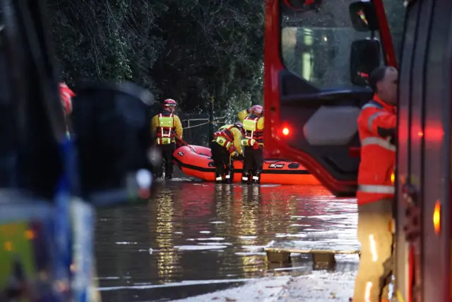 Firefighters in flood rescue in Didsbury