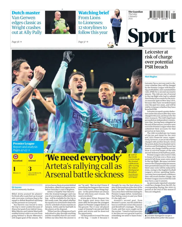 Guardian's main sport page