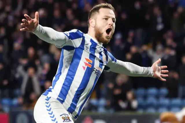 Bruce Anderson celebrates after scoring for Kilmarnock against Hibernian