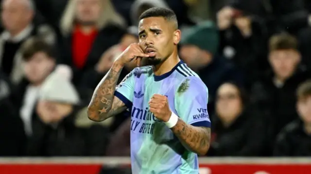 Gabriel Jesus celebrates after scoring for Arsenal against Brentford