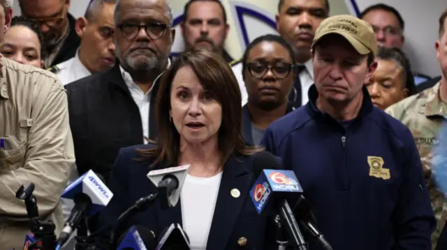 Attorney General of Louisiana Liz Murrill speaks to the media during a press conference on 1 January