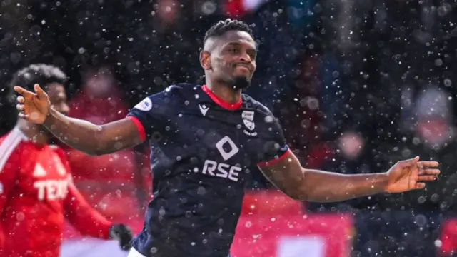 Akil Wright celebrates after scoring for Ross County against Aberdeen