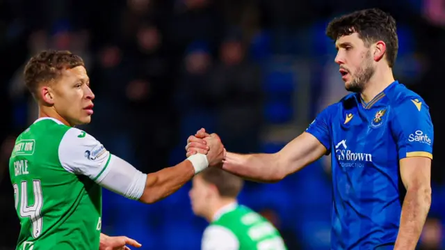 Hibernian's Dwight Gayle and St Johnstone's Jack Sanders