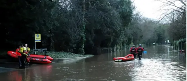 A dinghy on flood water