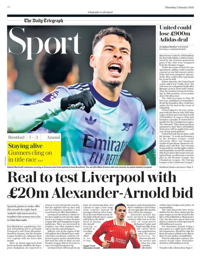 Telegraph's main sport page