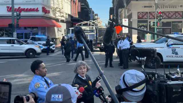 New Orleans Police Chief Anne Kirkpatrick speaks to reporters