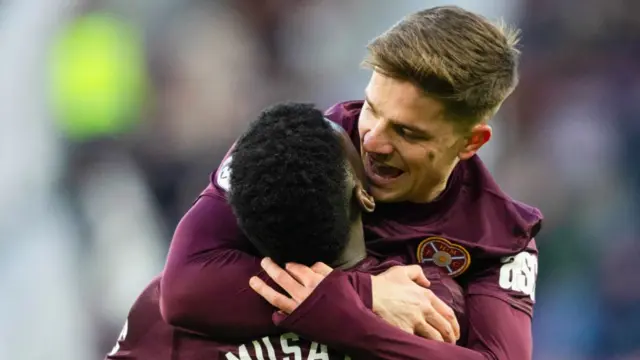 Hearts' Musa Drammeh and Cammy Devlin celebrate