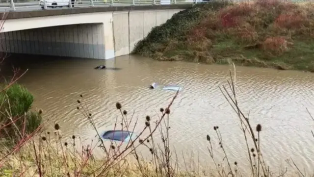 Submerged car on A555