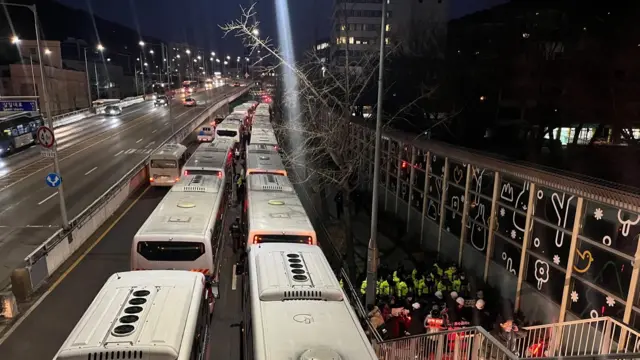 Police blocked the pavements leading to the president’s residence in Seoul