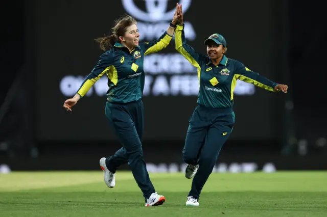 Georgia Wareham celebrates a wicket