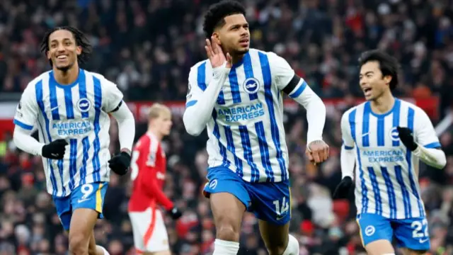 Georginio Rutter celebrates scoring for Brighton at Manchester United