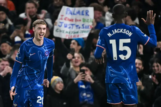 Jackson and Palmer celebrate combining for a goal