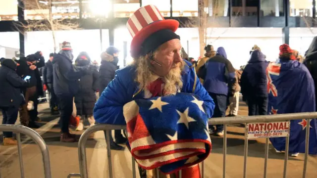 Supporters President-elect Donald Trump await the start of the presidential inauguration on January 20, 2025 in Washington, DC