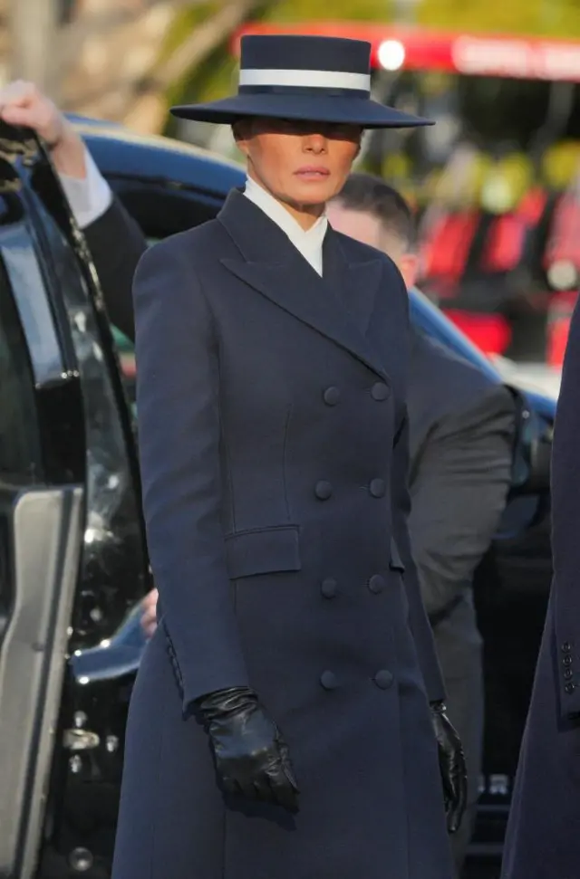 U.S. President-elect Donald Trump's wife Melania Trump arrives for a service at St. John's Church on Inauguration Day of Donald Trump's second presidential term in Washington, U.S. January 20, 2025