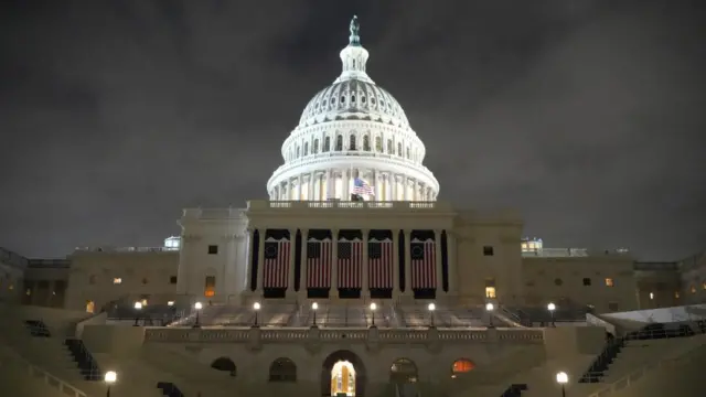 Capitol building illuminated at night