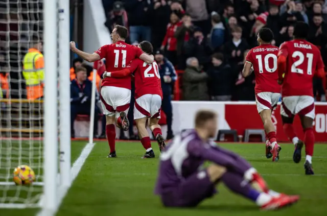 Chris Wood celebrates scoring for Nottingham Forest