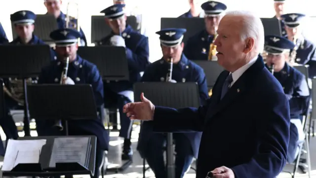 Joe Biden giving a speech to armed forces personnel